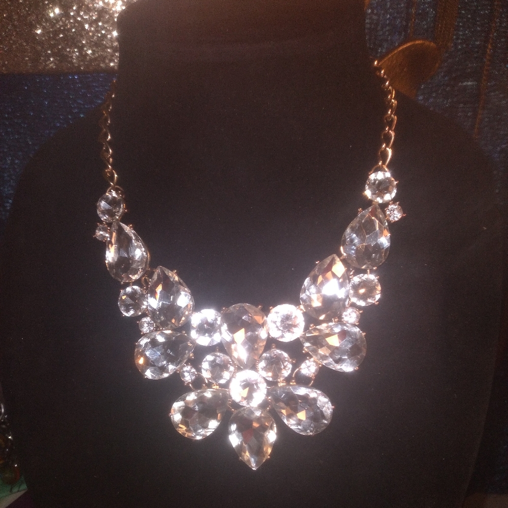 Natasha Crystal Statement Necklace in Gold Tone
